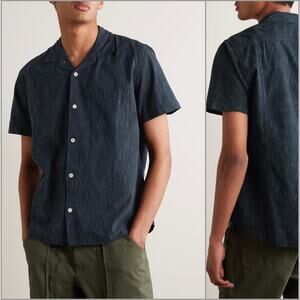 CORRIDOR NY Men's Camp-Collar Cotton-Jacquard Shirt Navy size Medium